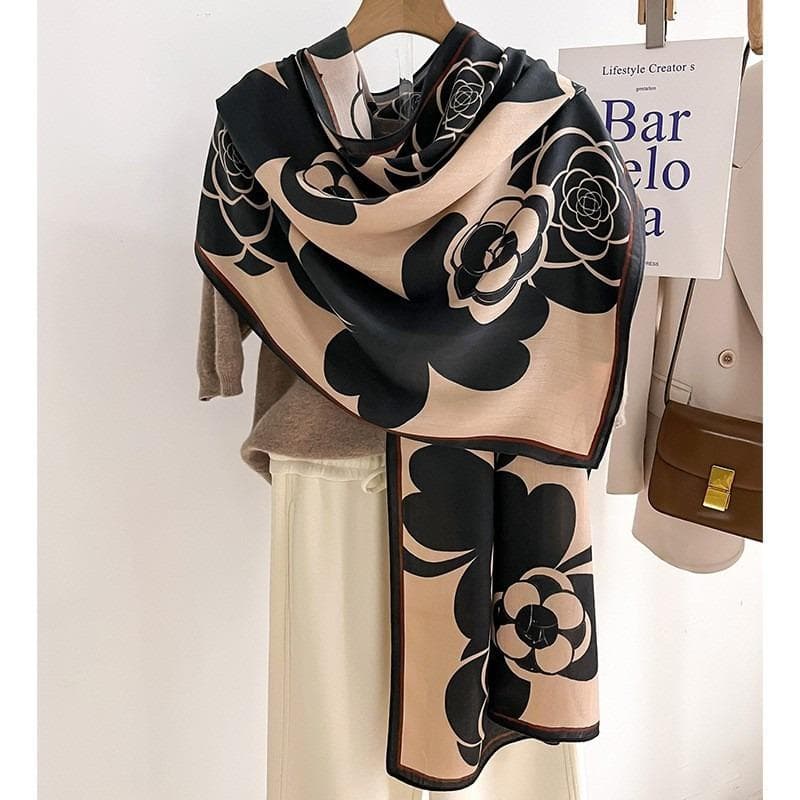 Fashion Flowers Ladies Scarf Thin Breathable Soft Cozy Shawl Spring Summer Windproof Sunscreen Travel Scarf For Women One Size