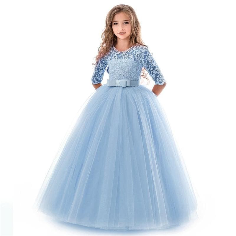 Teenage Girls Dress Summer Children's Clothing Party Elegant Princess Long Tulle Baby Girls Kids Lace Wedding Ceremony Dresses 130 blue
