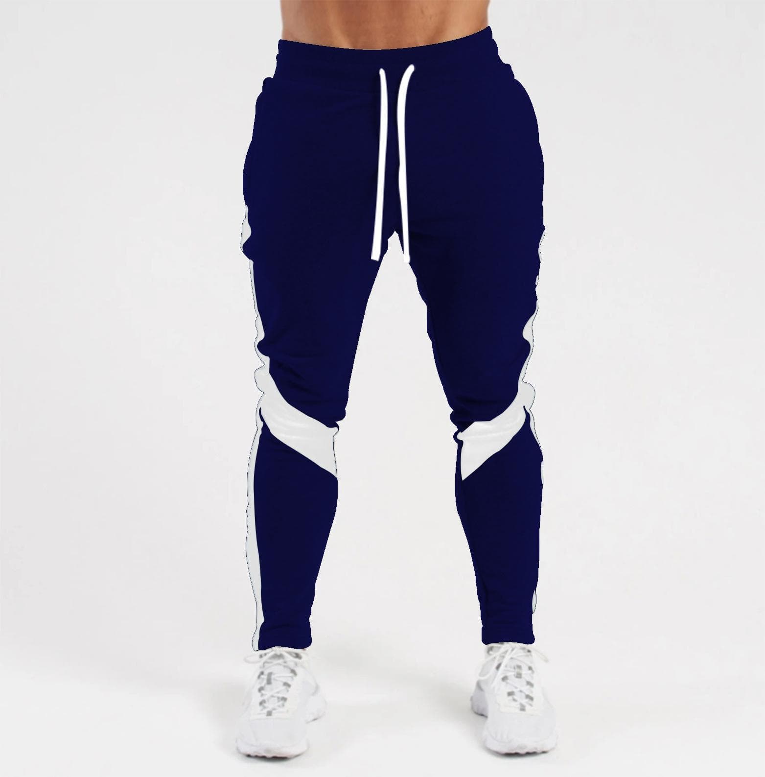 2024 Men's Color-Blocked Slim Fit Elastic Trousers with Velvet Lining, Mid-Waist Sports Pants XL Dark blue