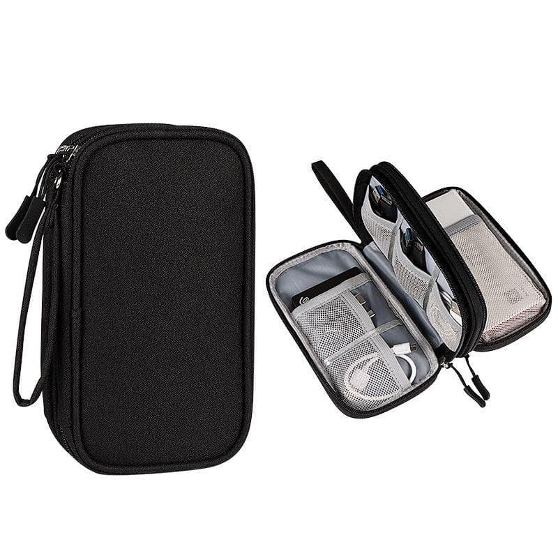 Portable Travel Digital Product Storage Bag Organizer Multi-layer Headset Cable Bag Charging Treasure USB Data Cable Bag Double Layer black