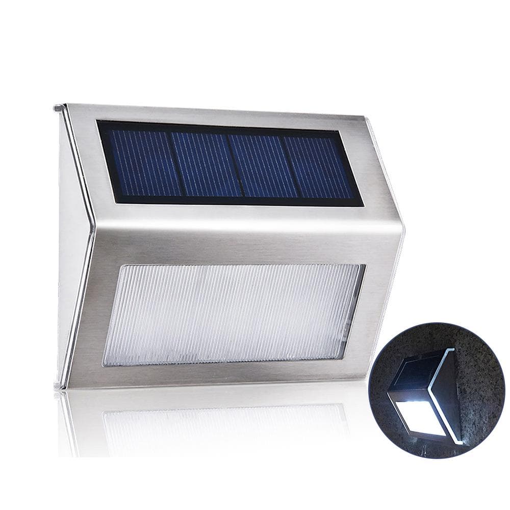 3L-ED Stainless Steel Solar Garden Light for Outdoor Stairs Paths Patio L-ED Solar Street Light white