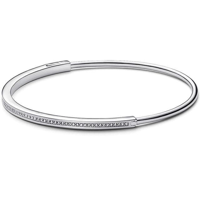 Original Moments Signature I -D With Crystal Pave Bangle 925 Sterling Silver Bracelet Fit Fashion Bead Charm Diy Jewelry 16CM