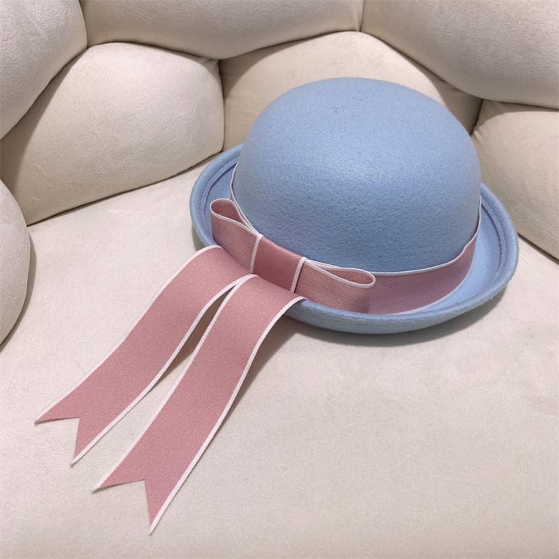Handmade felt hat parent-child hat female Japanese JK uniform hat woolen college style bow knot ribbon kindergarten sailor hat 56-58cm adult blue