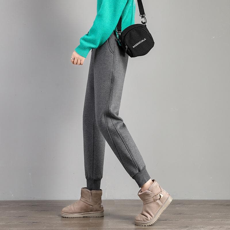 Lamb Velvet Sweat Pants for Women with Plush Thickened Elastic Waist Slim Sweat Pants Casual Harunt Ties Warm Cotton Pants 2XL grey