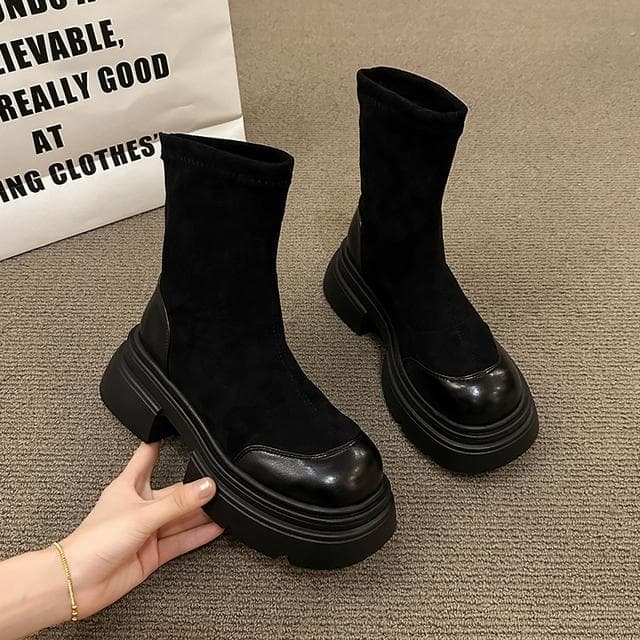 Winter Woman Suede Ankle Boots Fashion Side Zippers Ladies Elegant Platform Thick Bottom Short Boots Shoes Black Women's Boats 40 black