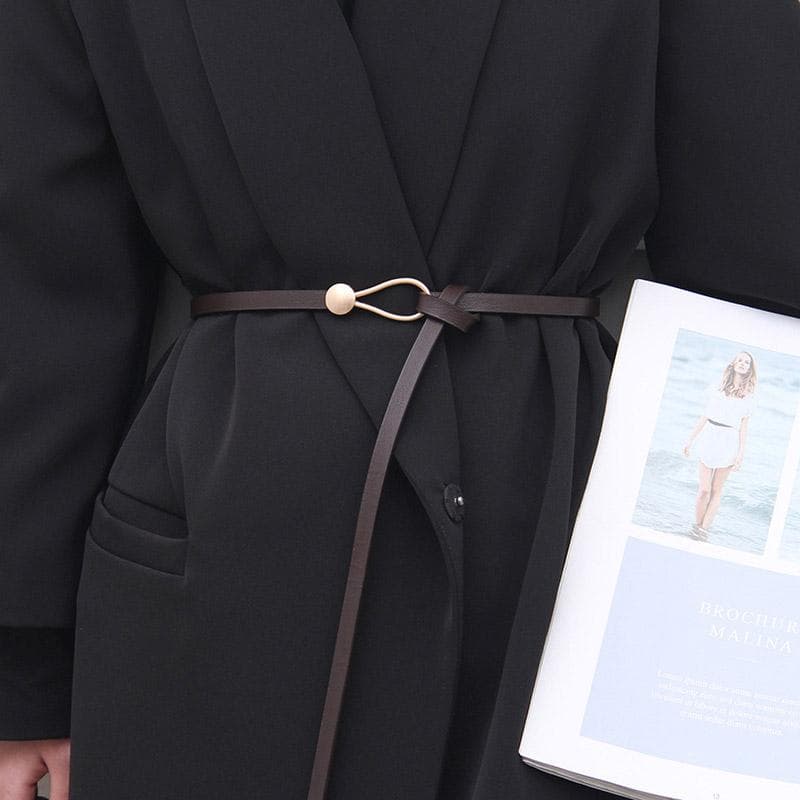 Fashion Thin Belt Golden Buckle PU Leather Belts For Women Dress Coat Waistband Casual Ladies Black Straps 110cm coffee