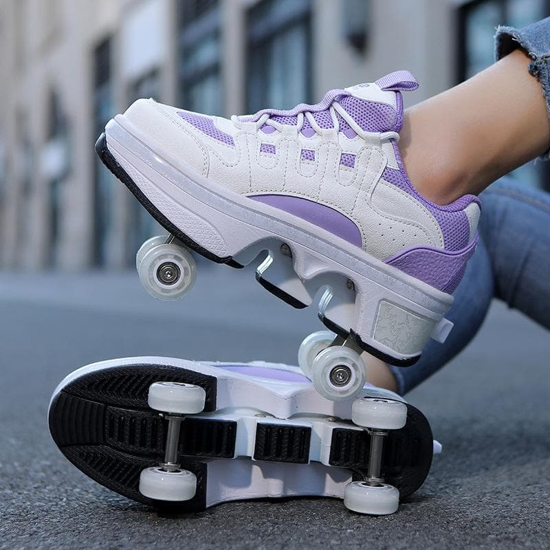 Children Teenagers Boys and Girls Shapeshifting Shoes Four Wheels Dual-purpose Roller Skates Double Row Runaway Shoes Roller Skates 40