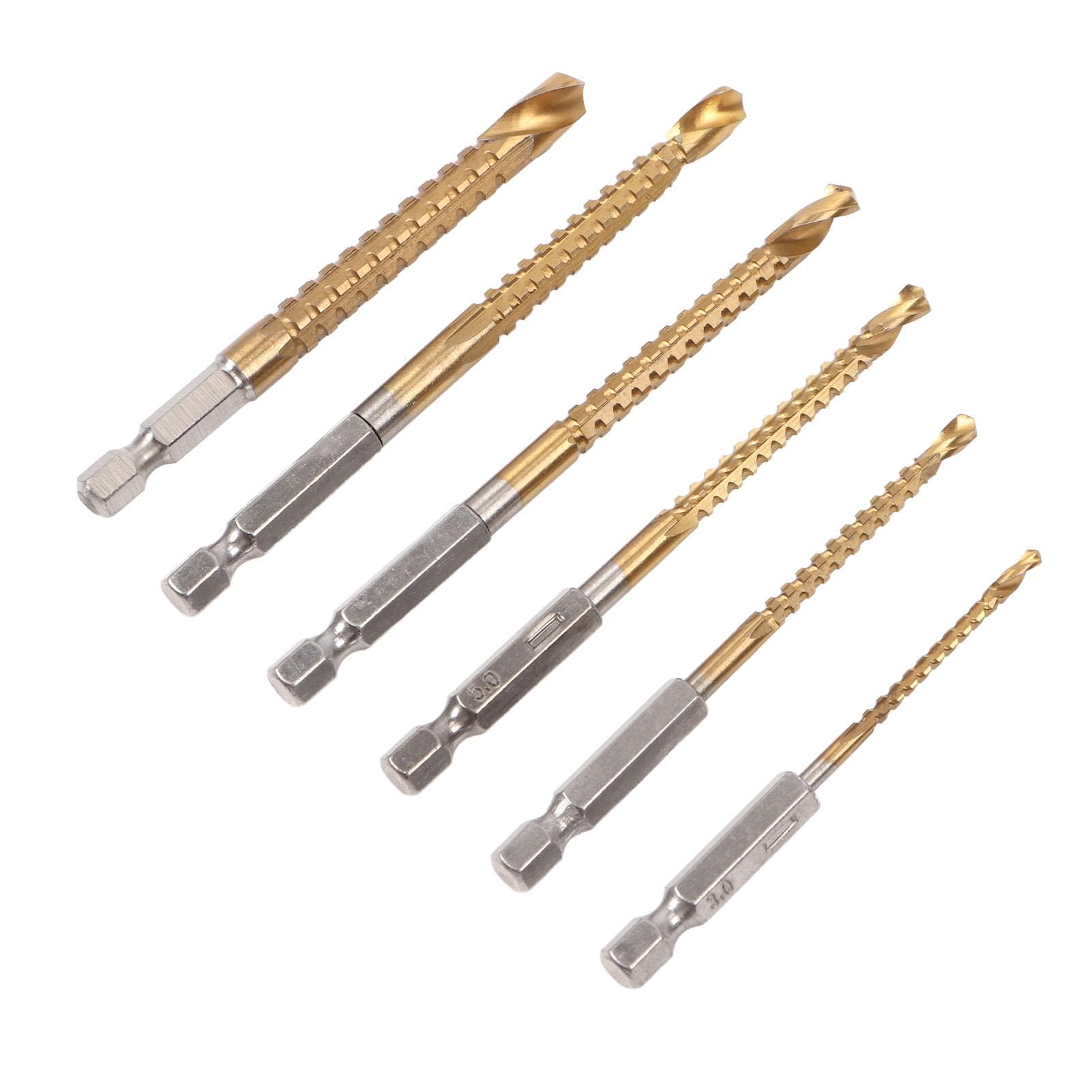 6PCS Serrated Drill Bit Set Straight Hex Shank Twist Woodworking Serrated Drill Bit Set with