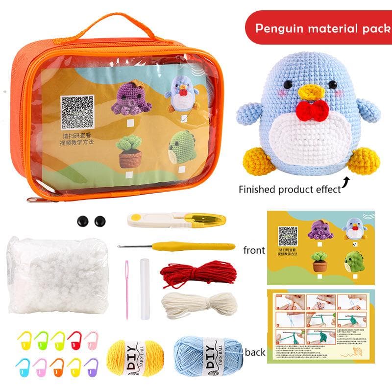 Beginner Crochet Kit with Crochet Hooks Yarn Set DIY Crochet Stuffed Animal Kit penguin