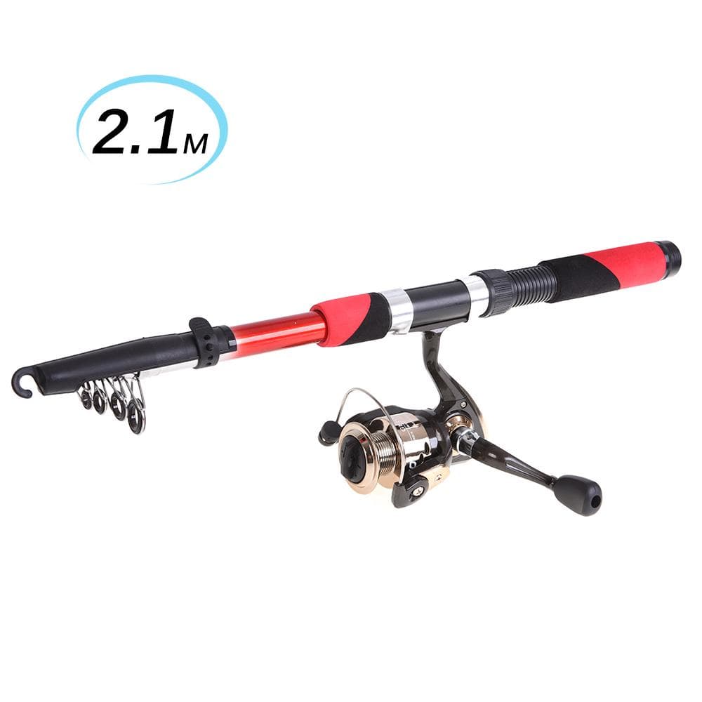 Lixada Fishing Tackle Set 2,1 m lescopique Fish Rod Spinning Reel Set red