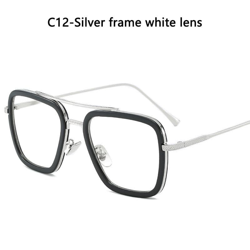Square Edith Sunglasses Vintage Tony Stark Silver Metal Frame Blue Lens Steampunk Eyewear for Men Women SHOW AS PICTURE