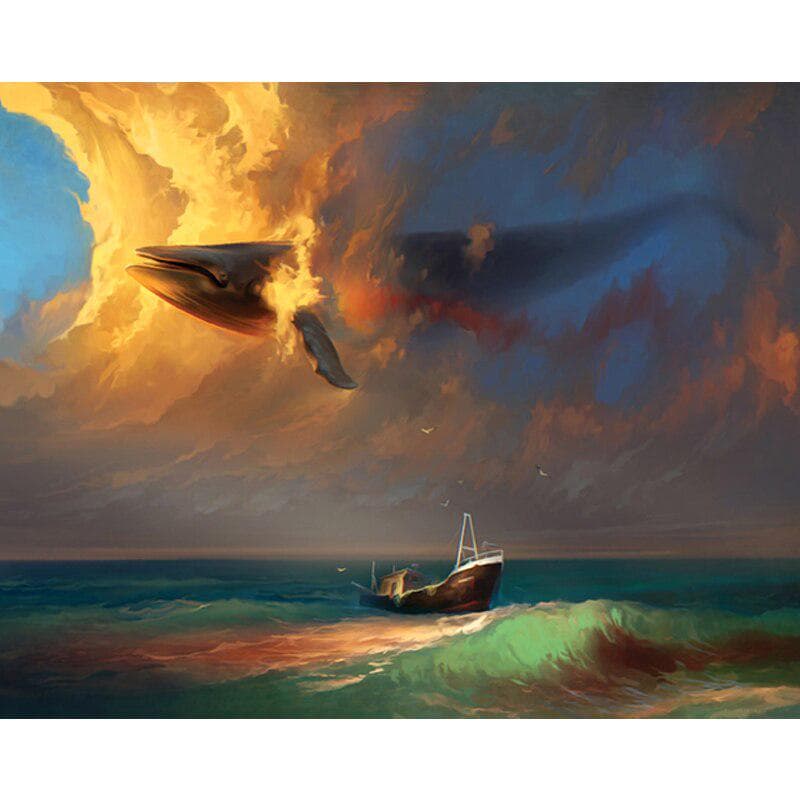 5D DIY Diamond Painting Cross Stitch Whale Swimming In The Air Full Drill Diamond Embroidery 20X30CM