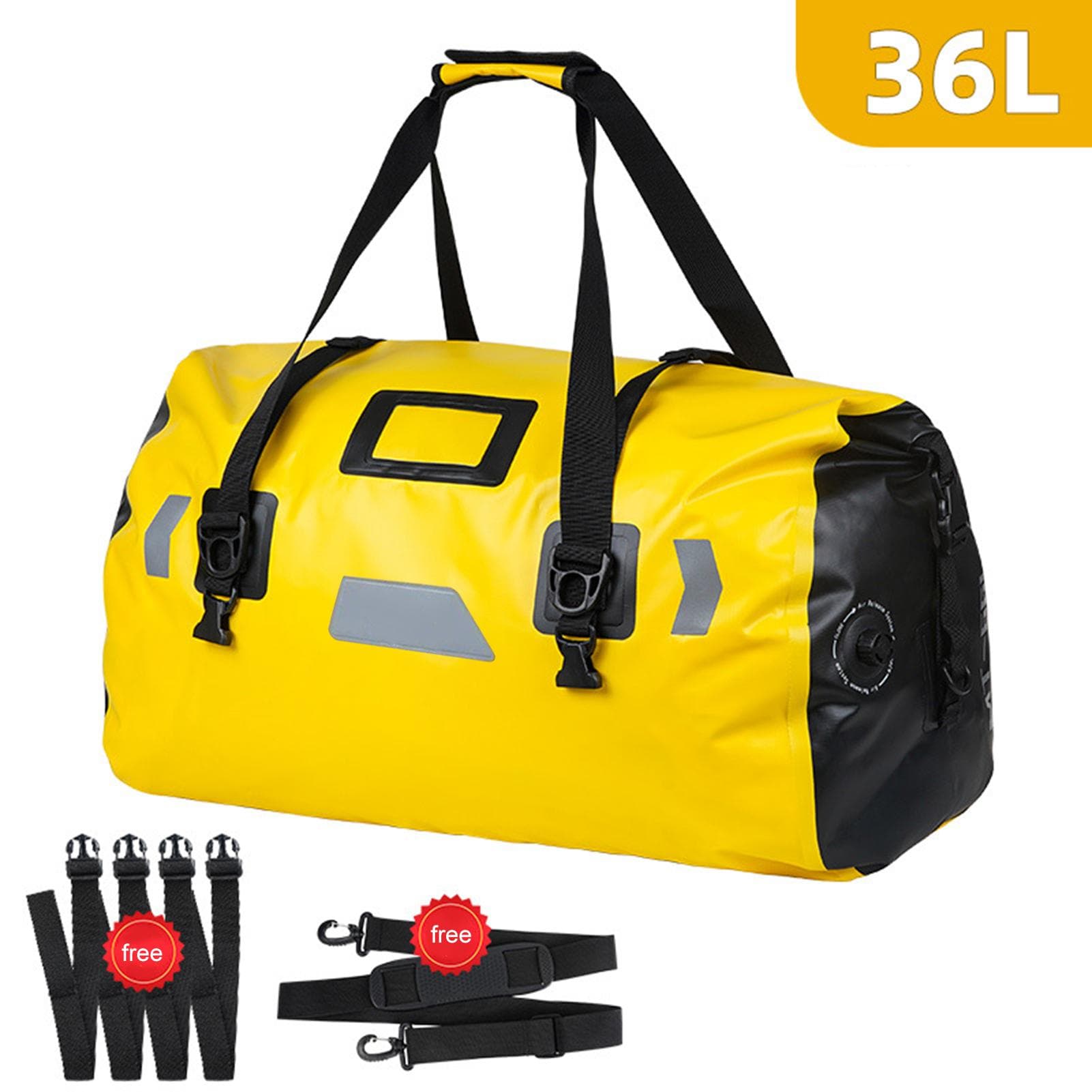 Motorcycle PVC Waterproof Reflective Luggage Bag Motorcycle Duffel Bag Dry Luggage for Skiing 36L yellow