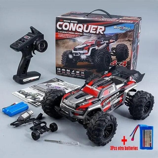 2024 New 1:16 Scale Large RC Cars 50km/h High Speed RC Cars Toys for Boys Remote Control Car 2.4G 4WD Off Road Monster Truck 2 battery red