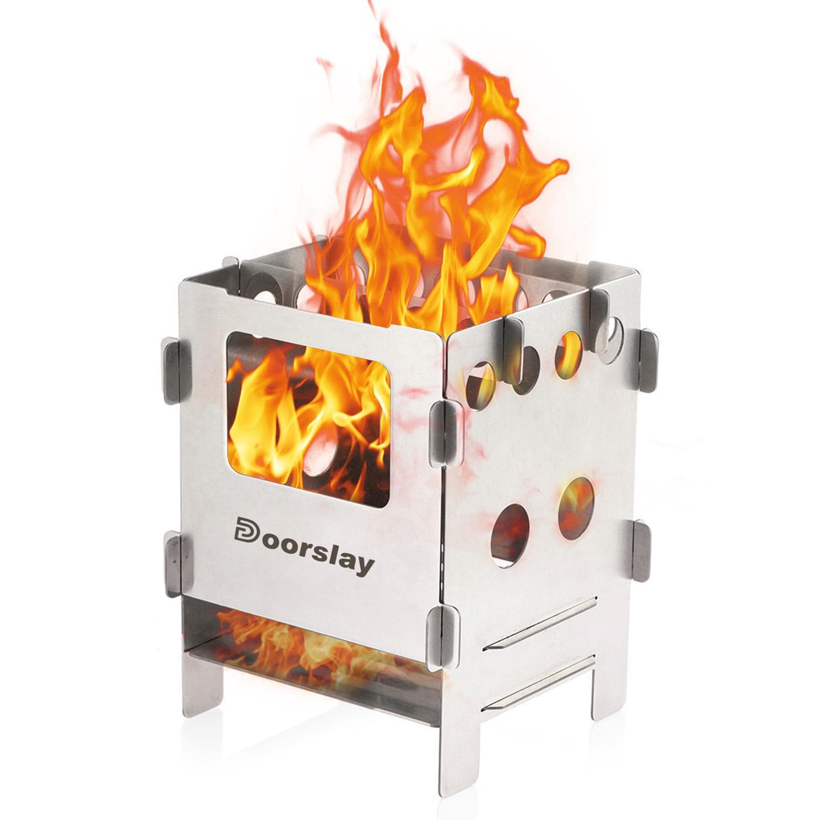 Portable Stainless Steel Lightweight Folding Wood Stove Pocket Stove Outdoor Camping Cooking Picnic Stainless Steel