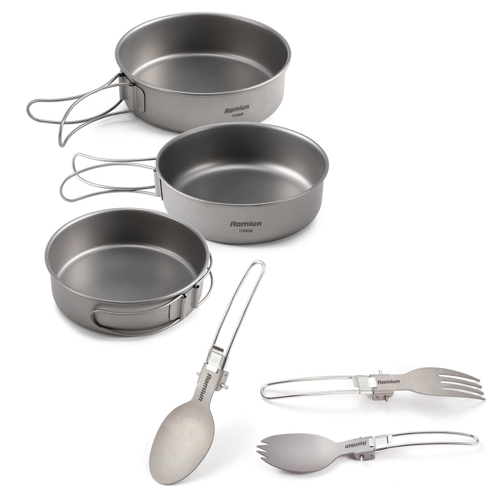 Camping Bowl and Utensil Set 3 Bowls Spoon Fork Combo Titanium Bowl with Folding Handle Ultralight
