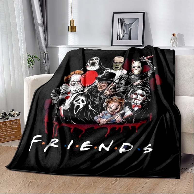 Horror Movie Character Cartoon Blanket Jason Friday Blanket Halloween Flannel Blanket for Bedroom Livingroom Sofa Halloween Gift 75x90cm