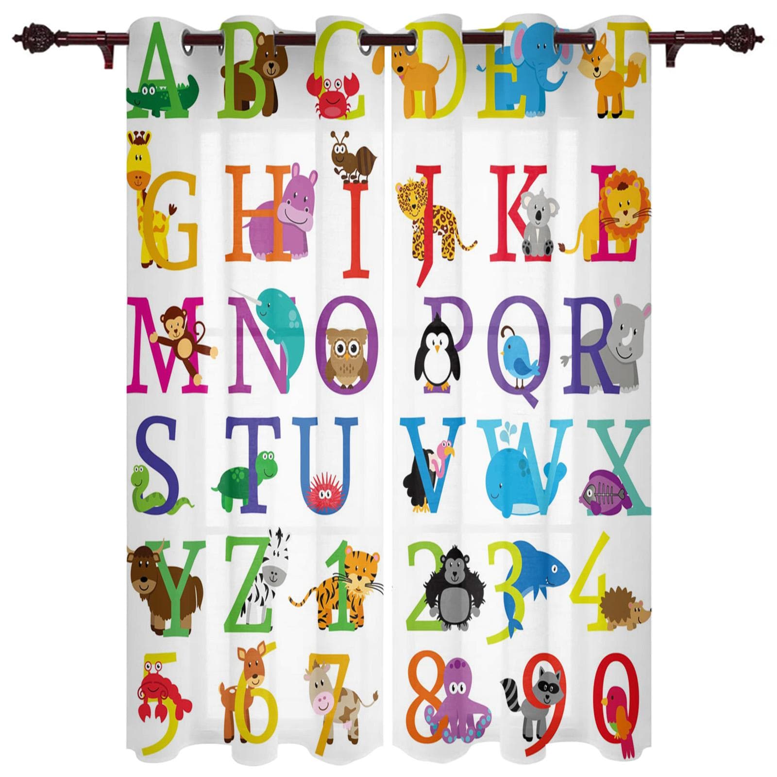 Modern Window Curtains for Living Room Cartoon Children English Alphabet Curtains for Child Bedroom Kitchen Decor Blinds Drapes 135W x 245H(cm) x1