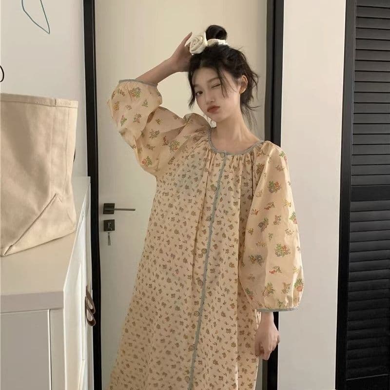 Women's Spring Autumn Korean Nightgowns Girls Sweet Loose Comfortable Night Dress Youth Leisure Sleepshirts 2XL