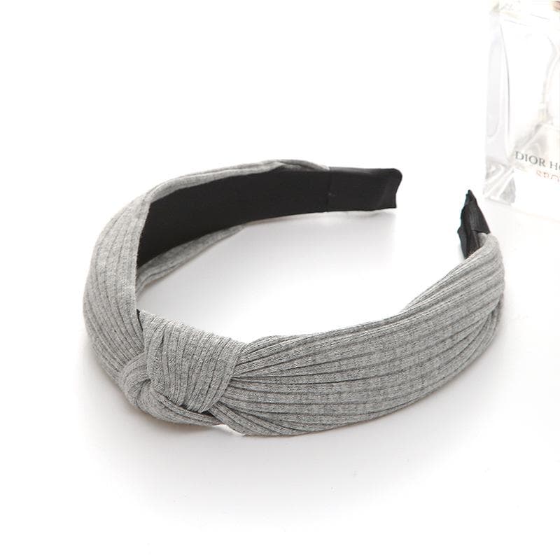 Pure Color Fabric Hair Decoration Ladies Simple Manual Production Knot Wide Edge Hair Hoop Head Hoop light grey