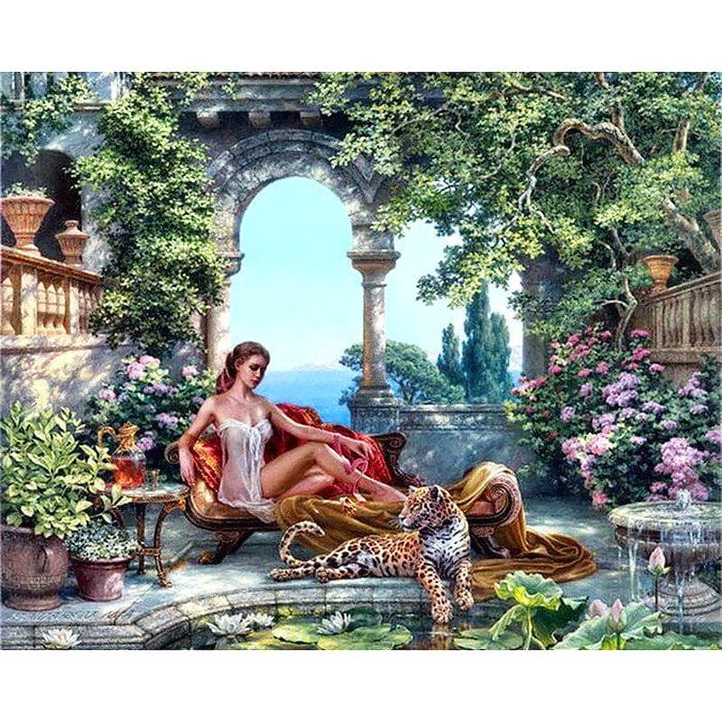 5D DIY Diamond Embroidery Sexy Girl and Leopard Full Round Diamond Painting Cross Stitch Rhinestone 20X30CM