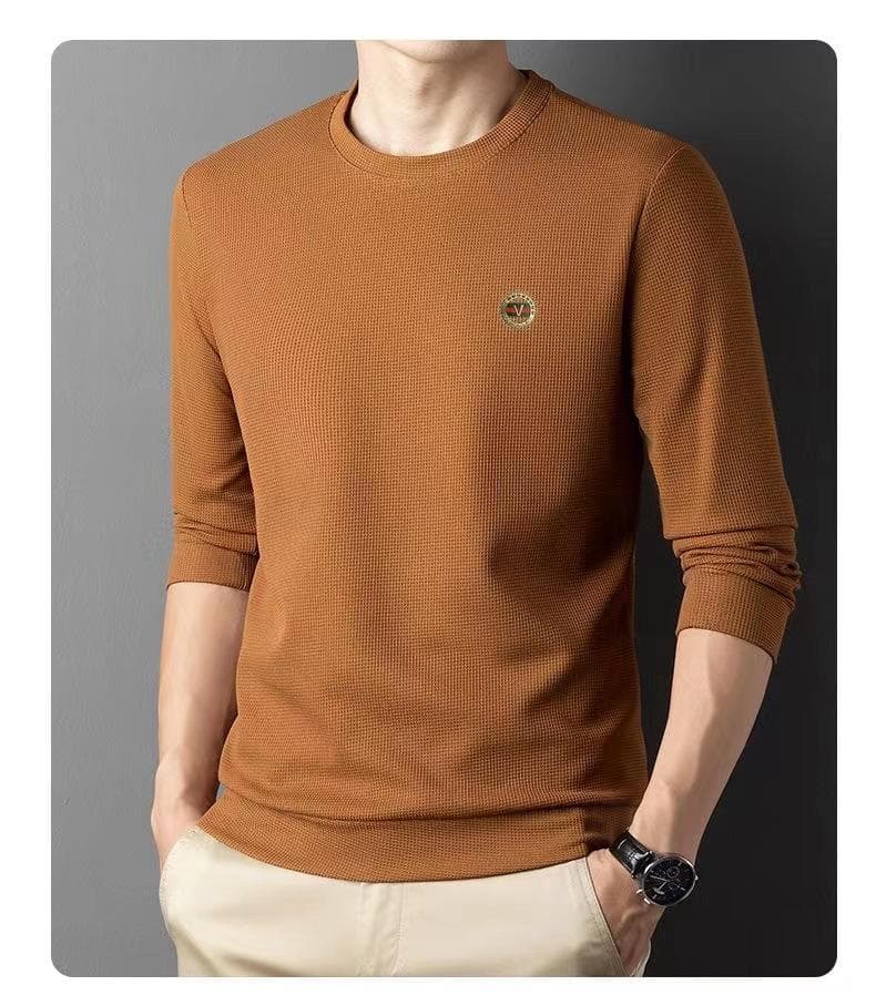 Waffle Sweatshirt Autumn Men's New Fashion Trend Crewneck Long Sleeve T-shirt Men's Base Shirt M
