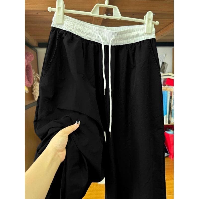 New Spring and Summer Navy Blue Wide-leg Pants for Women's Summer Thin Loose Casual Contrasting Color Straight-tube Quick-drying Sports Pants 4XL