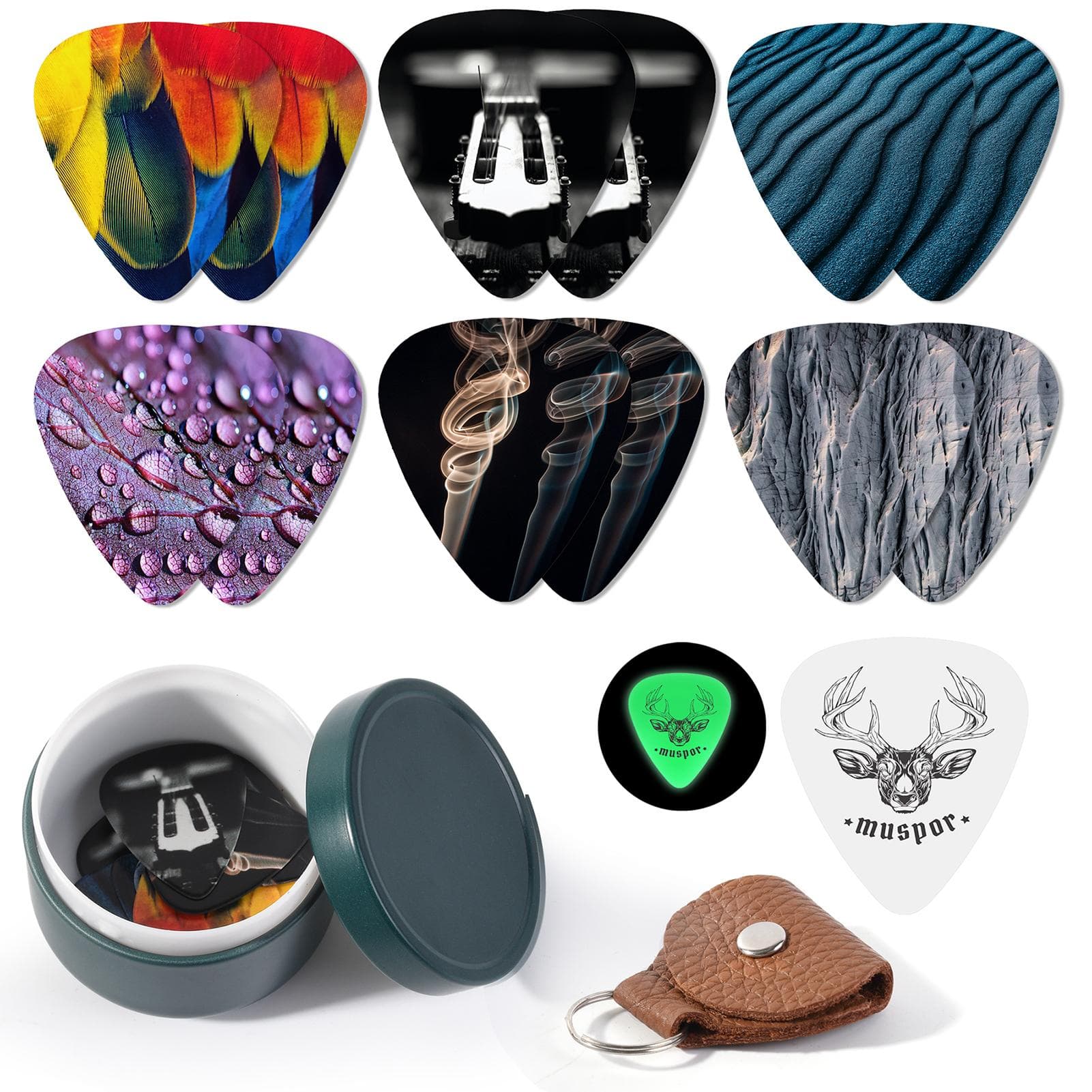 Muspor MX0299D 13pcs Celluloid Guitar Picks 0.71mm Colorful Picks with Iron Box Storage Musical Type 2