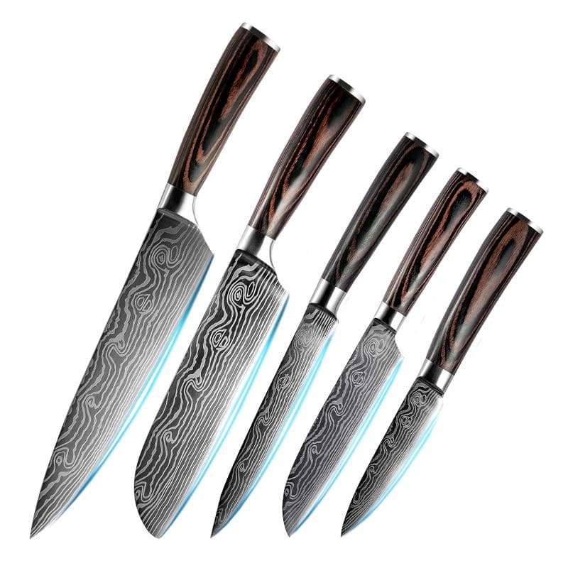 Damascus Chef Knife 5Pcs Damascus Kitchen Knife Wood Handle Paring Utility Santoku Slicing Chef 1 set knife