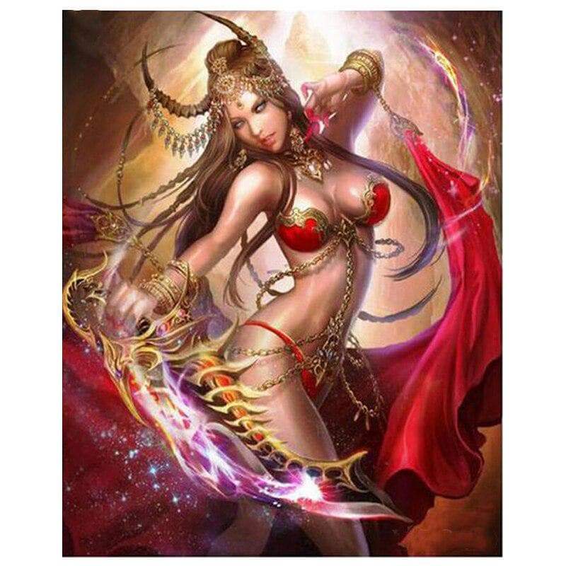Full Round Drill 5D DIY Diamond Painting Female Warrior Japanese Anime Cross Stitch 20X30CM