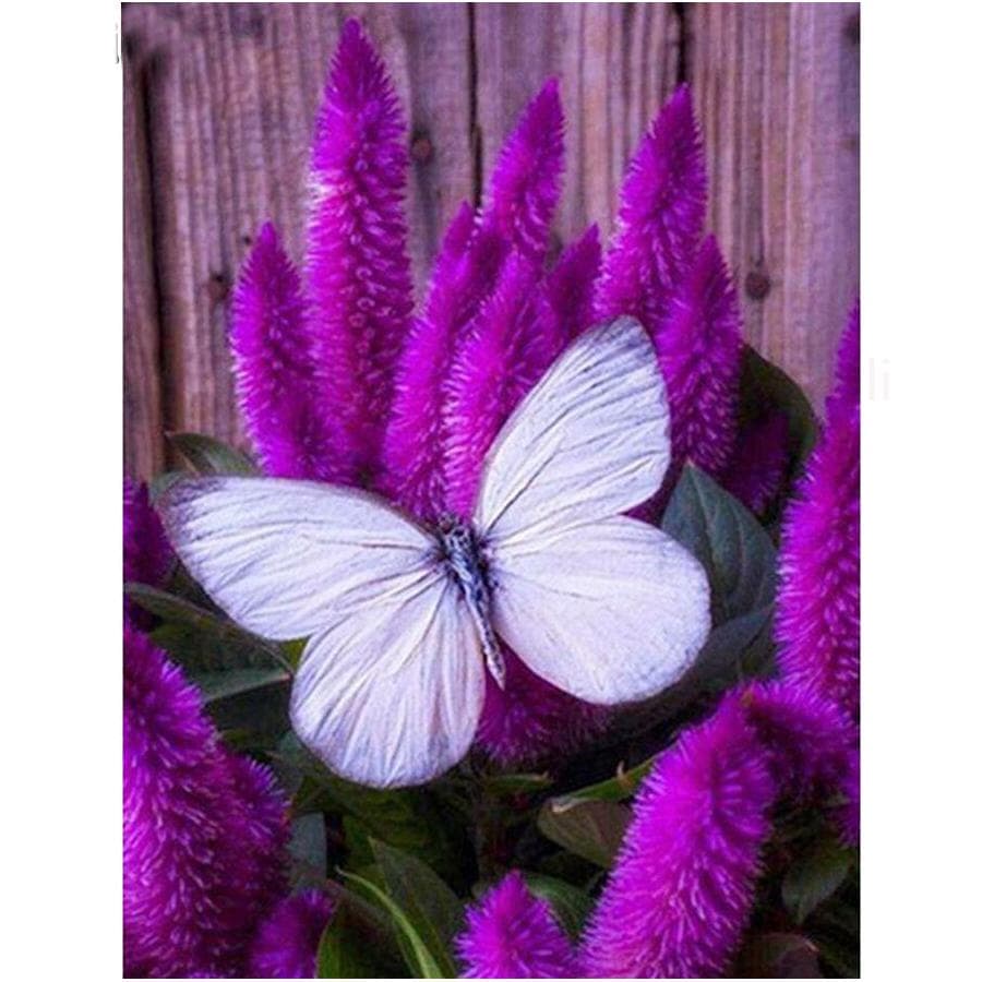 Embroidery Decoration Home 5D DIY Diamond Painting Cross Stitch Butterfly Purple Flower Round Drill 20X30CM