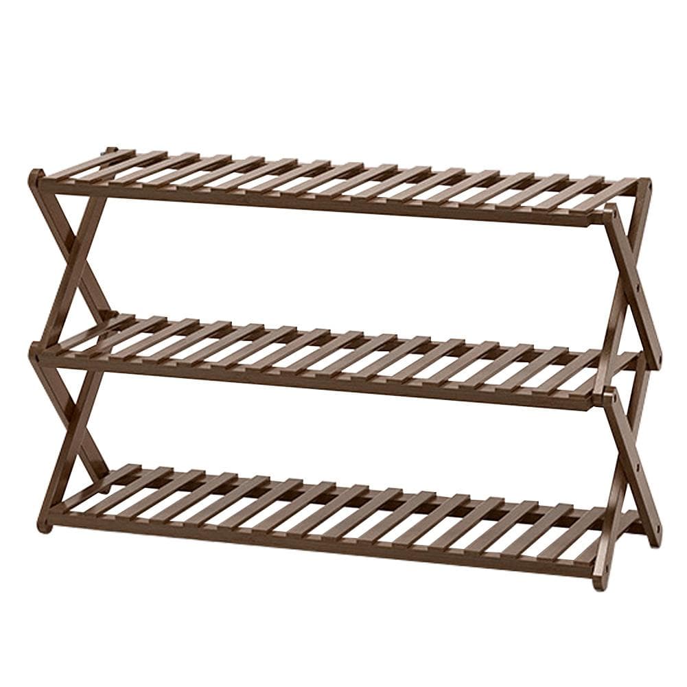 Solid Bamboo Shoe Rack Foldable Freestanding Shoe Shelf Installation-Free Shoe Organizer Heavy Duty