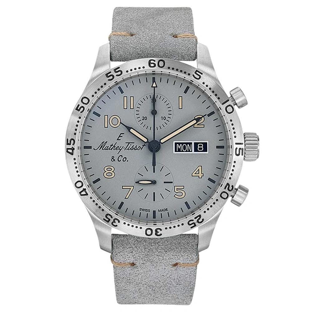 Mathey-Tissot Type 21 Chrono Leather Strap Grey Dial Automatic H1821CHTLG Men's Watch grey