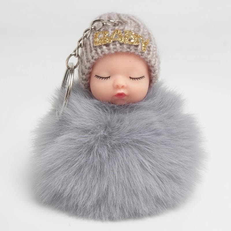 Cartoon Plush Sleep Doll Keychain Cute Plush Coal Ball Backpack Pendant Creative DIY Children's Plush Doll Pendant Accessories Car Pendant For Friends grey