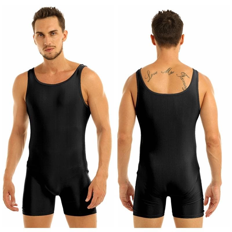 Men's One Piece Stretchy Bodywear Sleeveless Unitard Tights Bodysuit Leotard Underar black
