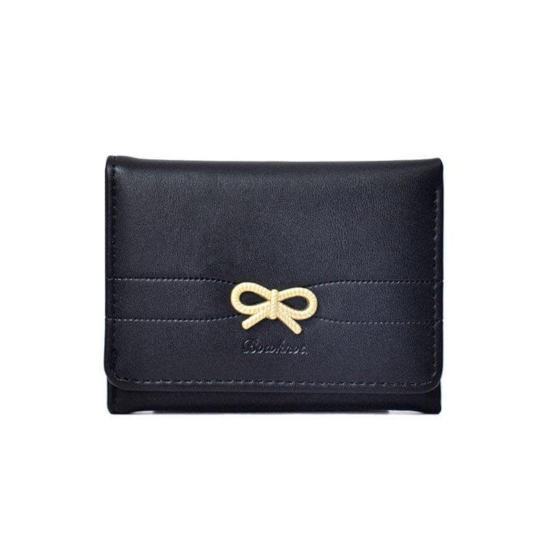 Fashion Wallets Girls Cute Bow Small Wallet Aesthetic Card Holder Classic Three Fold Purse For Women Student Simple Coin Pouch black