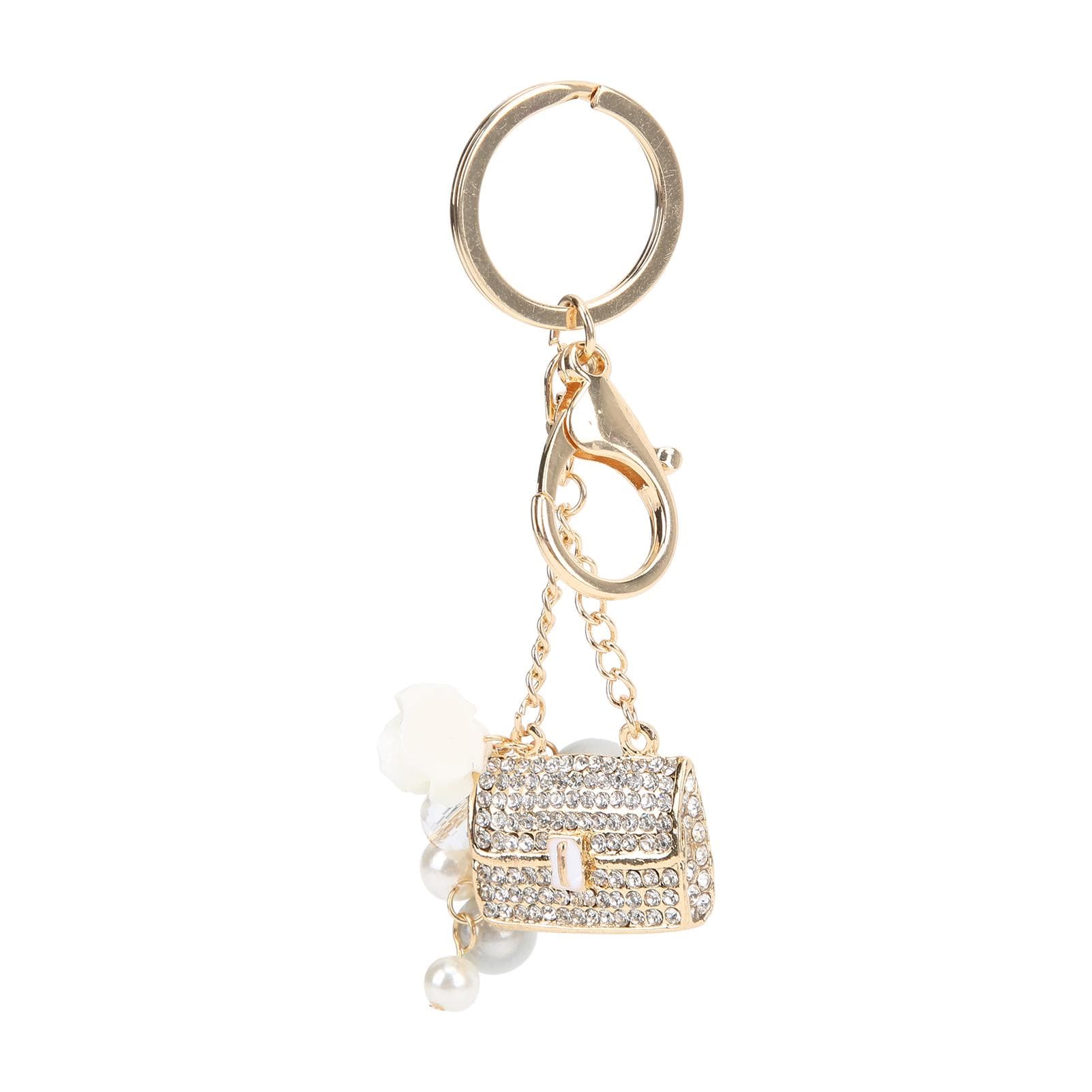 Rhinestone Keychain Sparkling Purse Shape Faux Pearl Keychain Charming Alloy Pendant