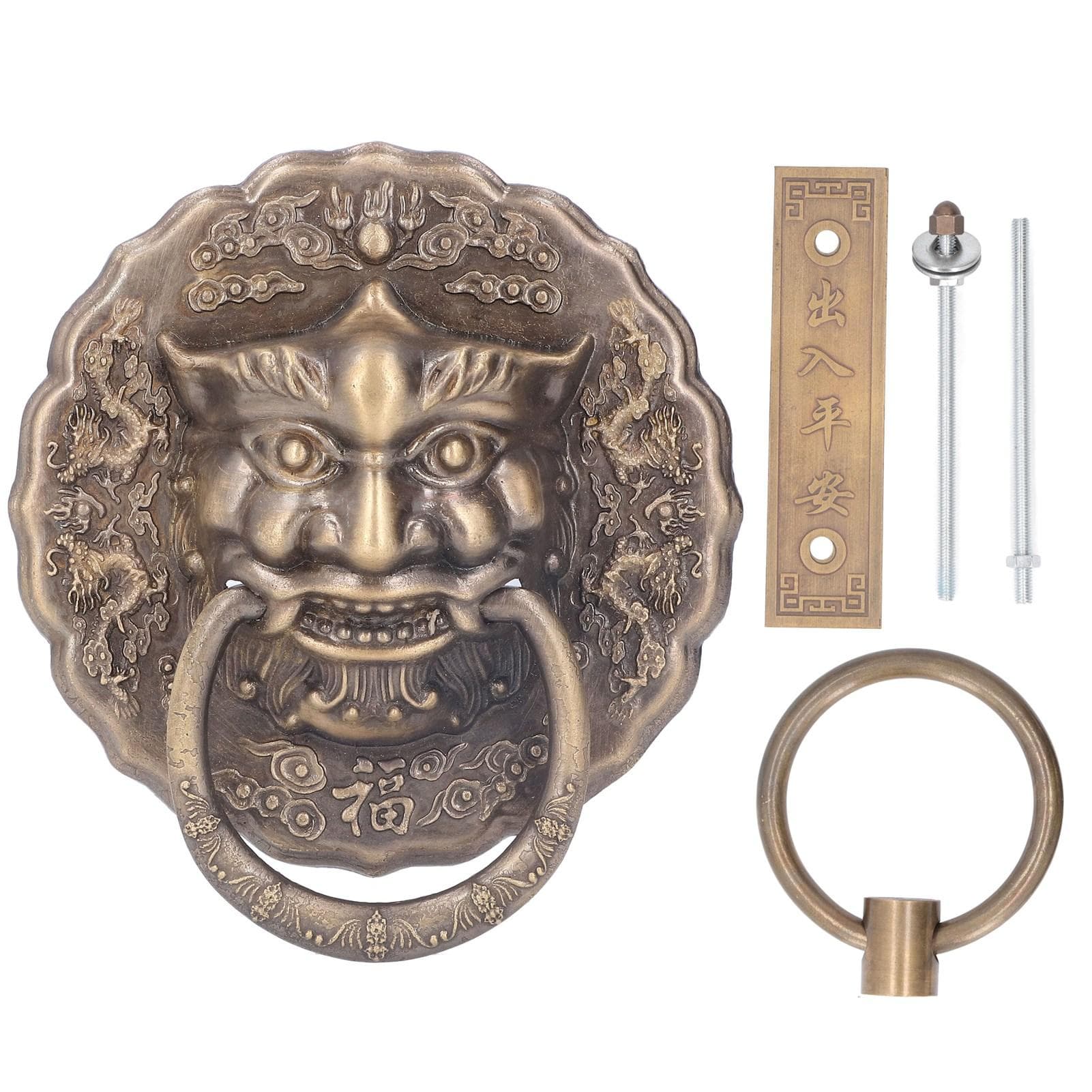 Door Knocker Brass Material 2 Sided Installation Heavy Duty Pull Bronze Chinese Antique Door Pull