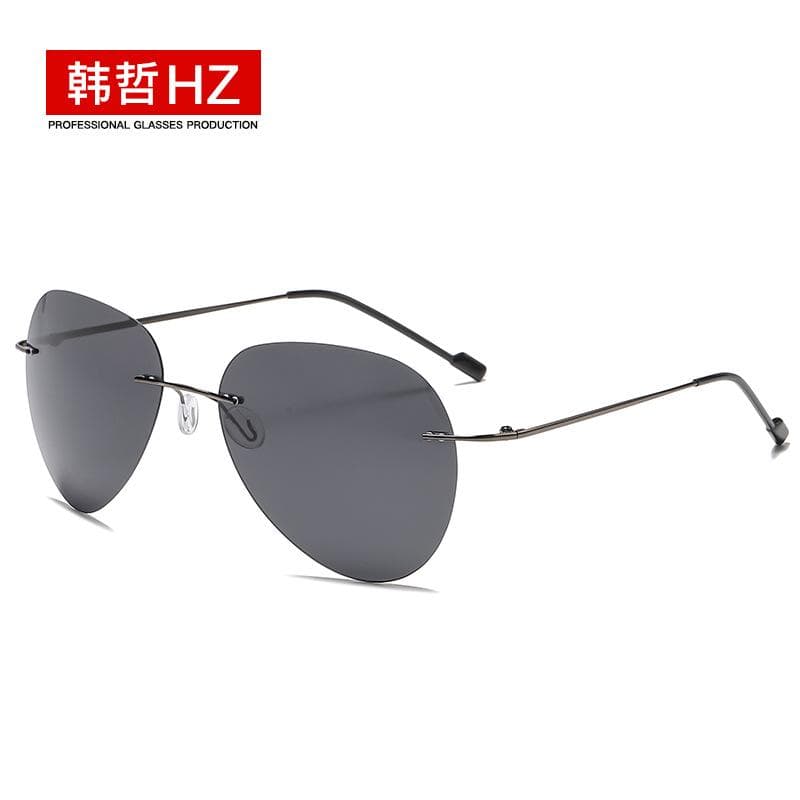 Titanium Light Rimless Color Changing Sunglasses for Men Driving Day Night UV Protection Glasses