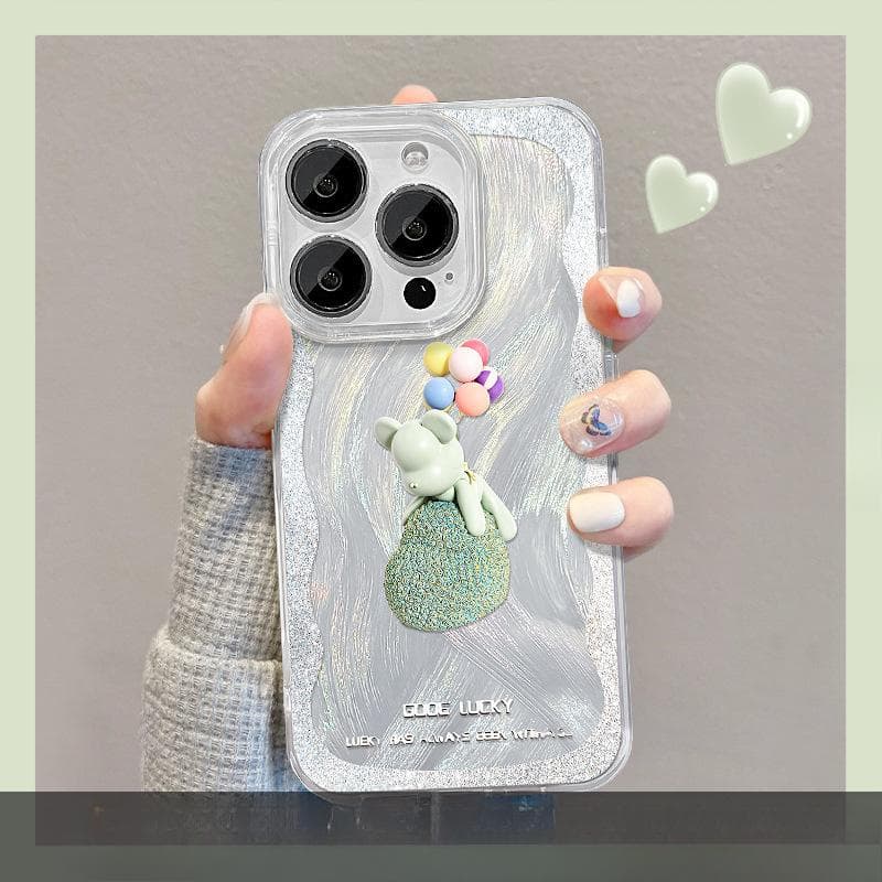 Applicable To Apple 15 Mobile Phone Case Iphone14 Balloon Bear Bracket 13pm Feather Yarn 12 Laser 11 Large Hole Anti-fall iPhone SE (2nd Generation)