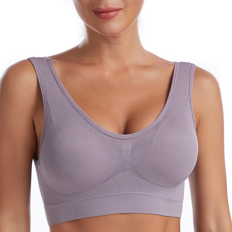 Sexy Women Bra Plus Size Seamless Breathable Brassiere Wire Free Bralette Underwear Comfortable Active Padded Brassiere Crop Top XL gray