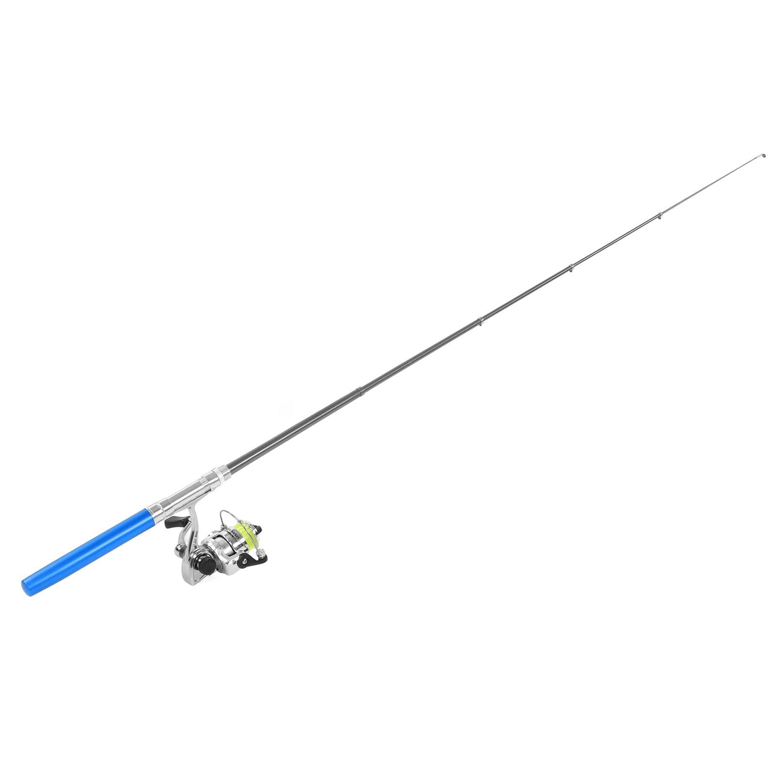 Portable Mini Pen Shape Fishing Rod Pole Pocket Retractable Fishing Rod with Reel WheelBlue