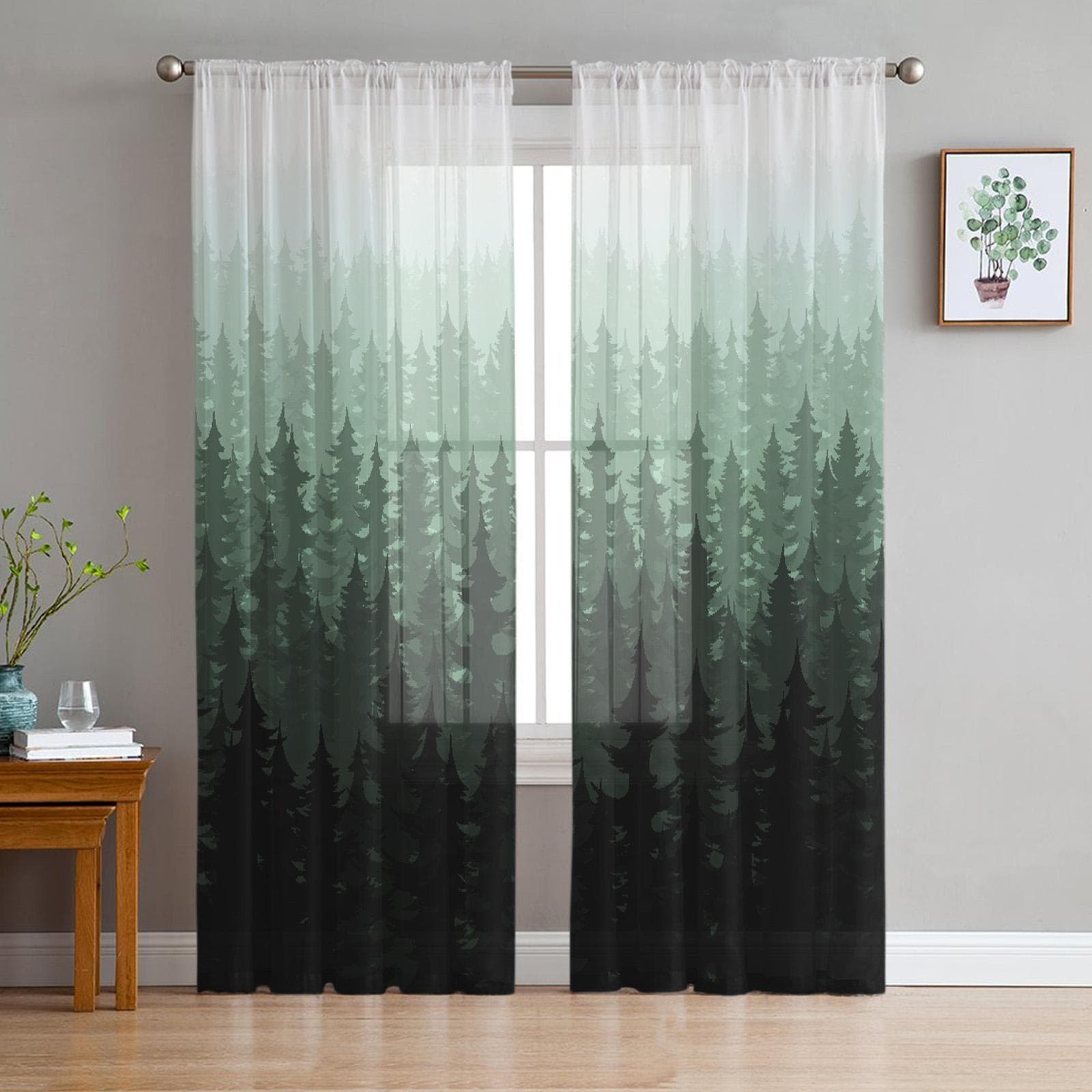Luxury Tulle Curtains Fog Woods Fir Jungle Living Room Kitchen Chiffon Curtain Youth Bedroom Sheer Floor Valance Curtain 135W x 274H(cm)