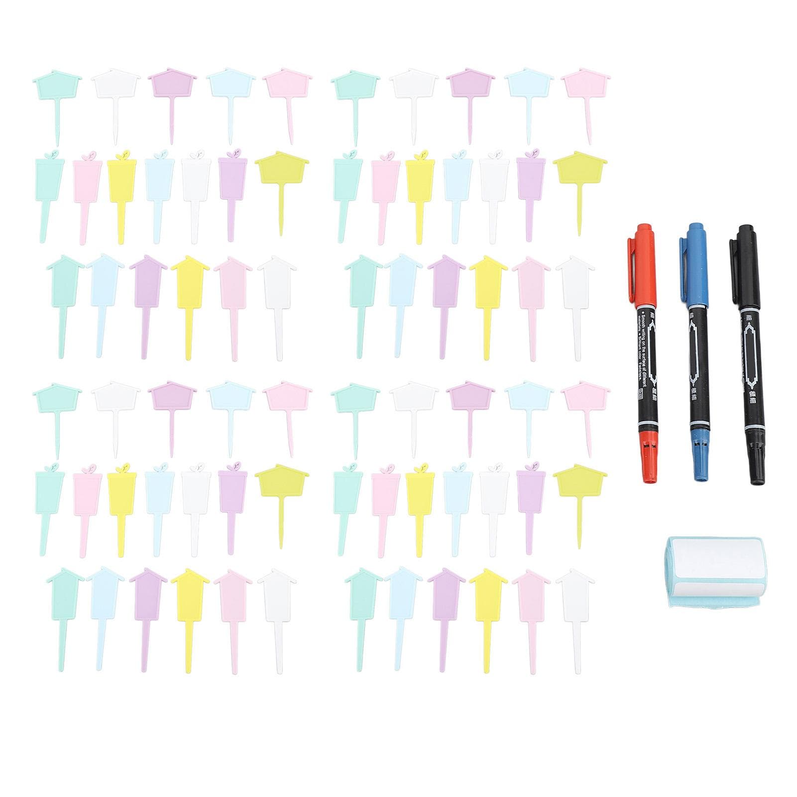 76PCS Plant Labels Set Plastic Waterproof Plant Tags with 24pcs Tall House Label 24pcs Wide House