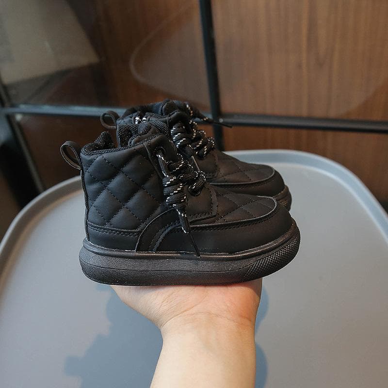 Korean Children's Cotton Boots Lace Up Fashion Soft Soled Cotton Boots 21 black