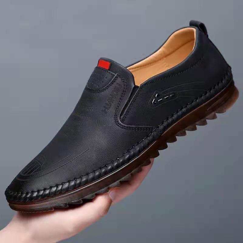 Leather Shoes Men's New Fashion Soft Leather Casual Leather Shoes Car Stitching Peas Shoes Soft Bottom Men's Shoes 44 black