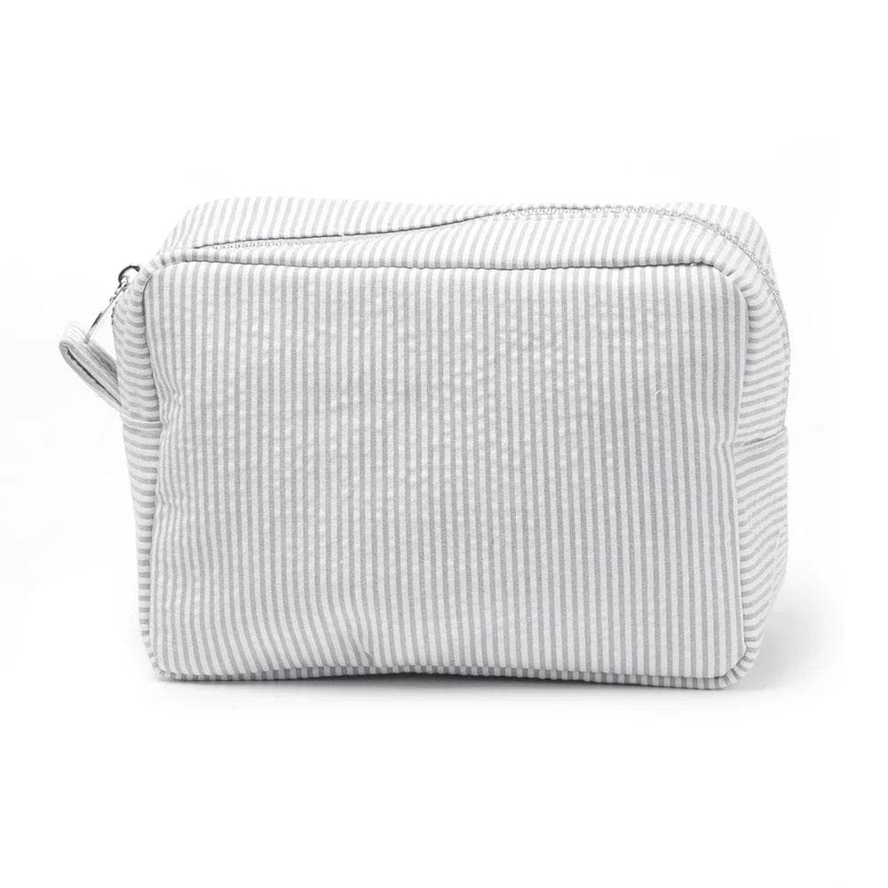 Seersucker Ruffle Cosmetic Bags Pink/Purple Striped Storage Make Up Bags for Women Lady with Zipper Travel Bag Makeup Bag gray