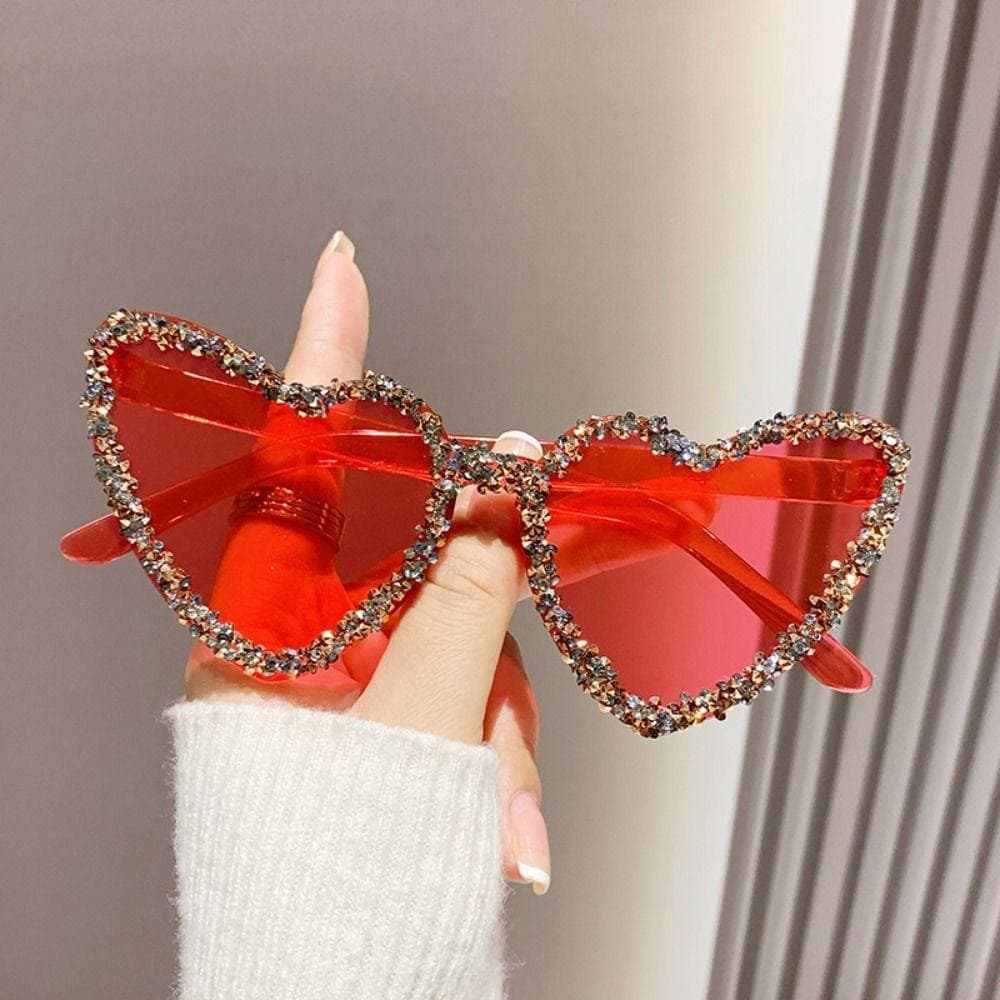 Heart-shaped Rhinestone Sunglasses Sun-Protective Candy Color Shades for Outdoor Fashion Glasses