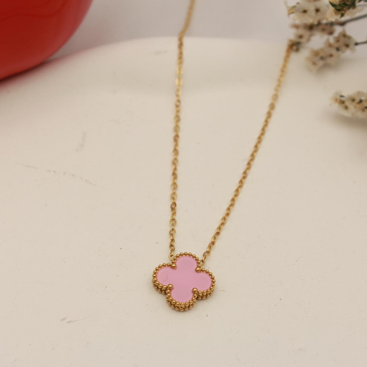 15mm New Lucky Four Leaf Clover Double Sided Necklace Women's Chain 18k Titanium Necklace 15mm18K pink