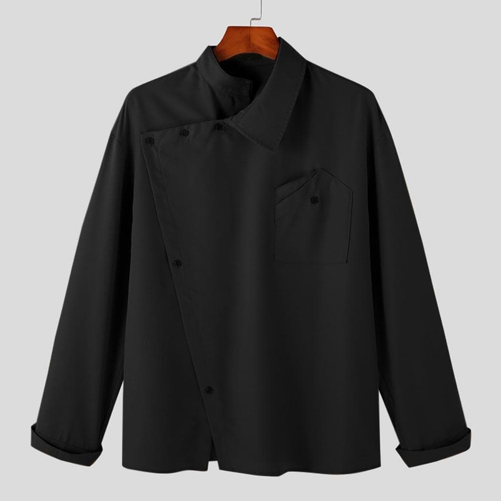 Men's Irregular Shirt Solid Color Stand Collar Loose Long Sleeve Casual Men Clothing Streetwear Fashion Male Shirts XL black